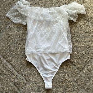 Express off the shoulder white bodysuit